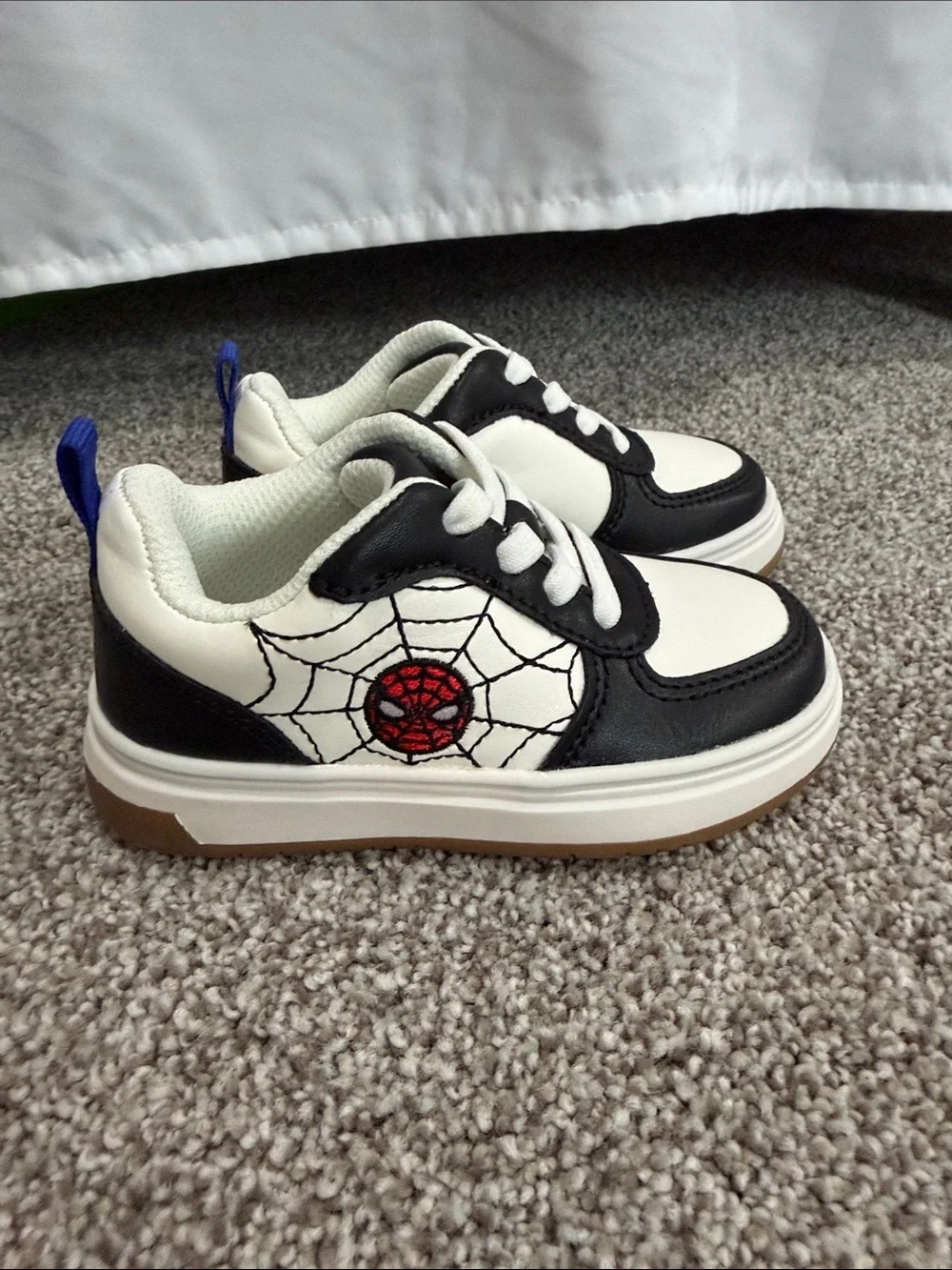 Old Navy Black White Sneakers with Red Spider-Man Emblem